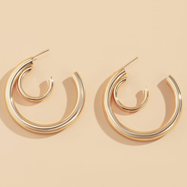 All-match Double Layer Half Circle Geometric Metal Earrings Women