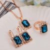 Europe And The United States Personalized Water Drop Color Diamond Necklace, Earrings, Rings Set, Shiny High-end Bridal Jewelry Wholesale