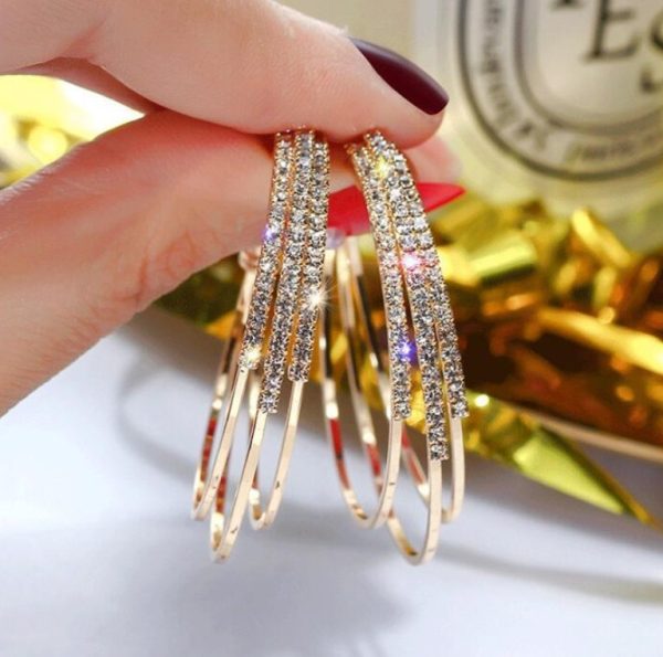 European and American Exaggerated Full Diamond Geometric Circle Earrings
