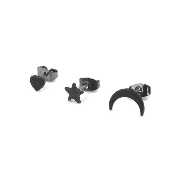 Simple Star Moon Heart Love Heart Shaped Set Stud Earrings