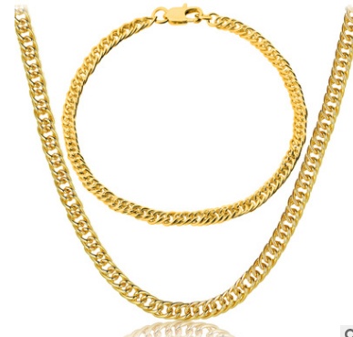 Popular men's jewelry 18K gold necklace bracelet set