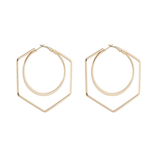Exaggerated irregular hexagon geometric metal circle earrings