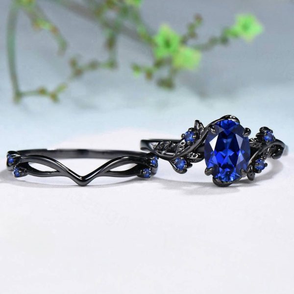 Couple Rings Gun Black Inlaid Navy Blue Rhinestone Ring Ins Ornament Female