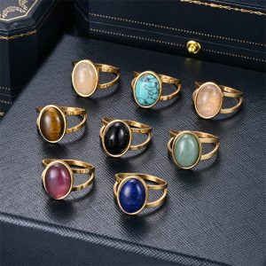 Natural Cut Stone Ring Men And Women Couple Fashion