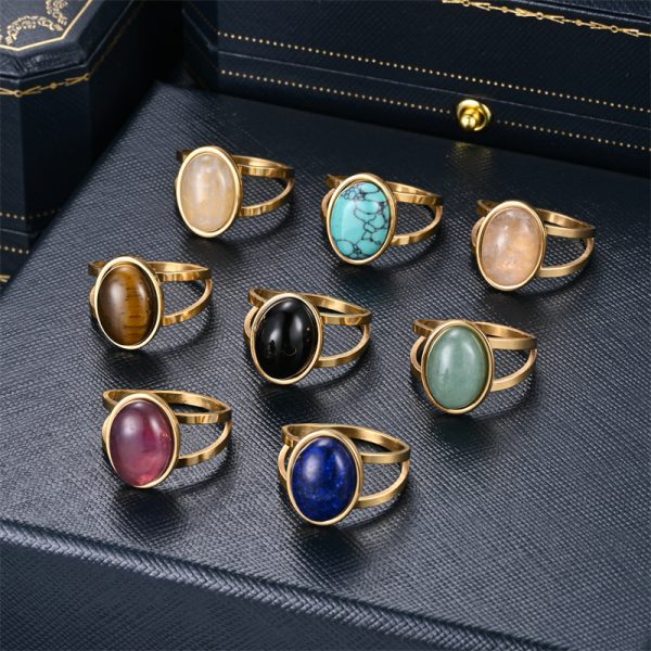 Natural Cut Stone Ring Men And Women Couple Fashion