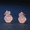 Flower Rose Quartz Gemstones 18K Rose Gold Plated Fine Jewelry silver set