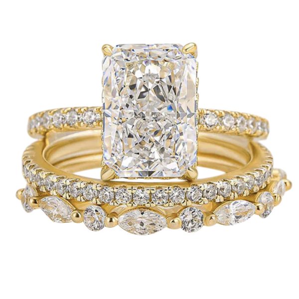 S925 Sterling Silver Super Shiny Ice Flower Cut Zircon Ring Suit