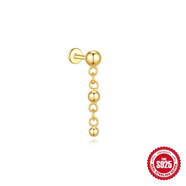 S925 Sterling Silver Water Drop Earrings Flat Spiral Puncture