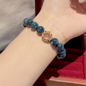 Real Gold Electroplating Natural Jade Stone Dragon Crystal Placer Gold Bracelet