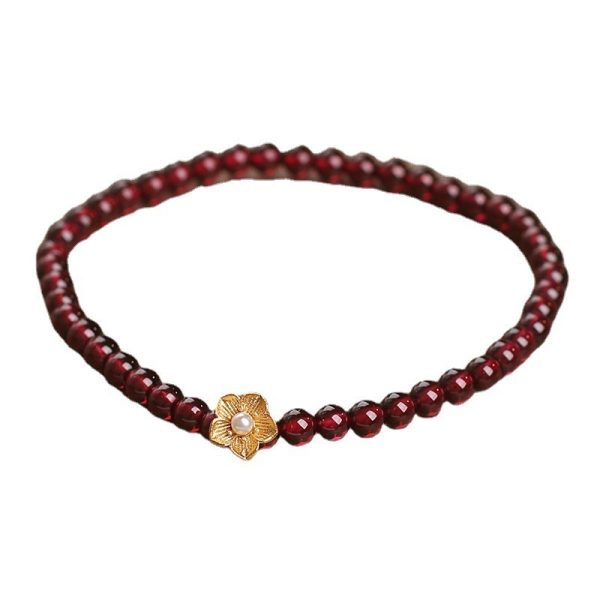 Red Stone Bead String Yellow Flower Accessories Bracelet
