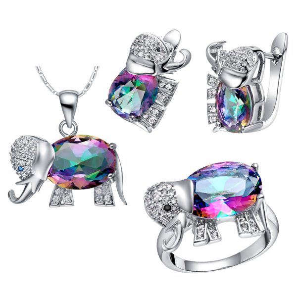 1612603833798.jpg Colorful Stone Elephant Necklace Ring Jewelry Set