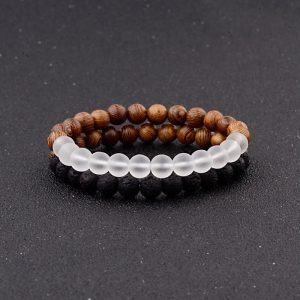 Frosted Stone Wooden Bead Hand Strung Crater Stone Bracelet