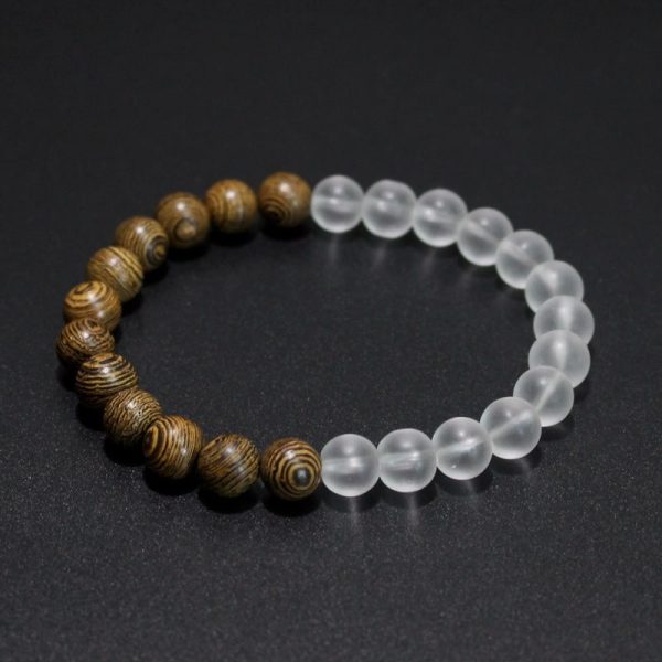 Frosted Stone Wooden Bead Hand Strung Crater Stone Bracelet