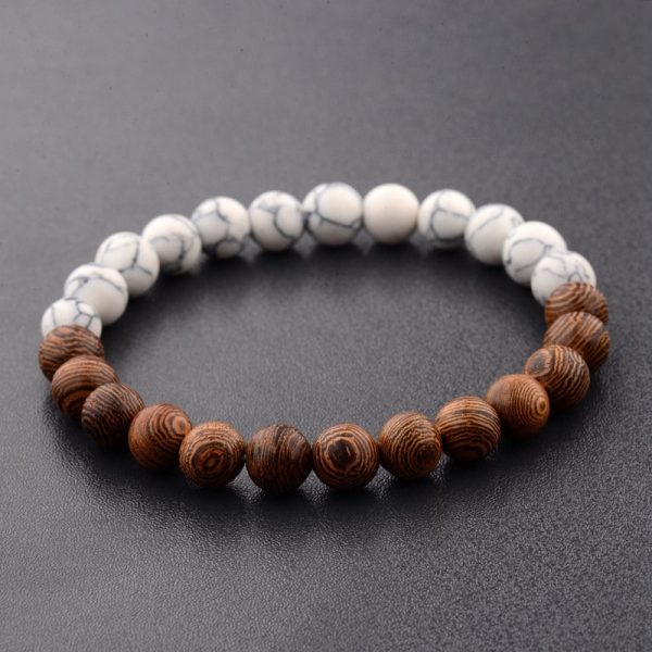 Frosted Stone Wooden Bead Hand Strung Crater Stone Bracelet