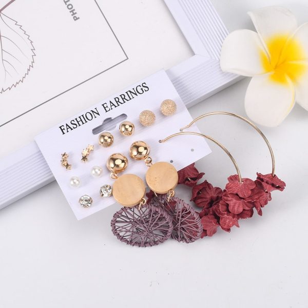 Circle Wooden Dream Catcher Star Earring Set