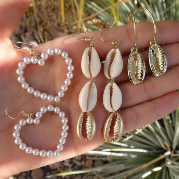 3European and American new cross-border jewelry earrings earrings set, love shells, starfish, leaves and pearl earrings