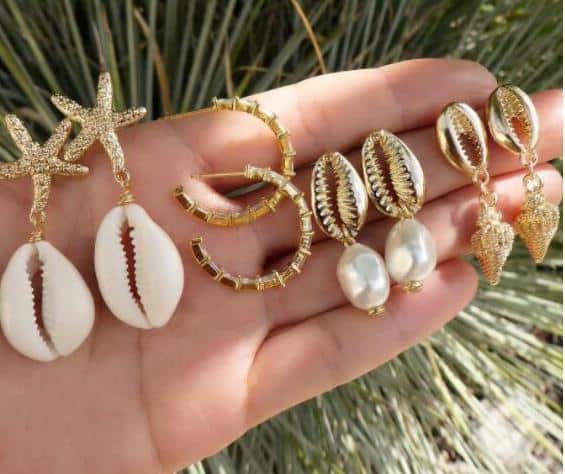 3European and American new cross-border jewelry earrings earrings set, love shells, starfish, leaves and pearl earrings