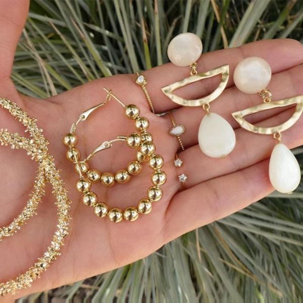 3European and American new cross-border jewelry earrings earrings set, love shells, starfish, leaves and pearl earrings