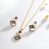 Square Glass Crystal Inlaid Pendant Necklace Earrings Jewelry Set