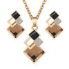 Square Glass Crystal Inlaid Pendant Necklace Earrings Jewelry Set