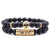 Natural Stone Micro Inlaid Skull Head Copper Jewelry Bracelet