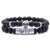 Natural Stone Micro Inlaid Skull Head Copper Jewelry Bracelet