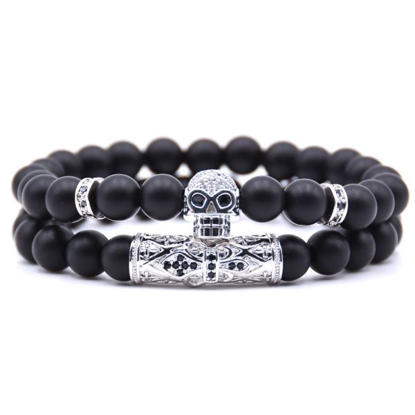 Natural Stone Micro Inlaid Skull Head Copper Jewelry Bracelet