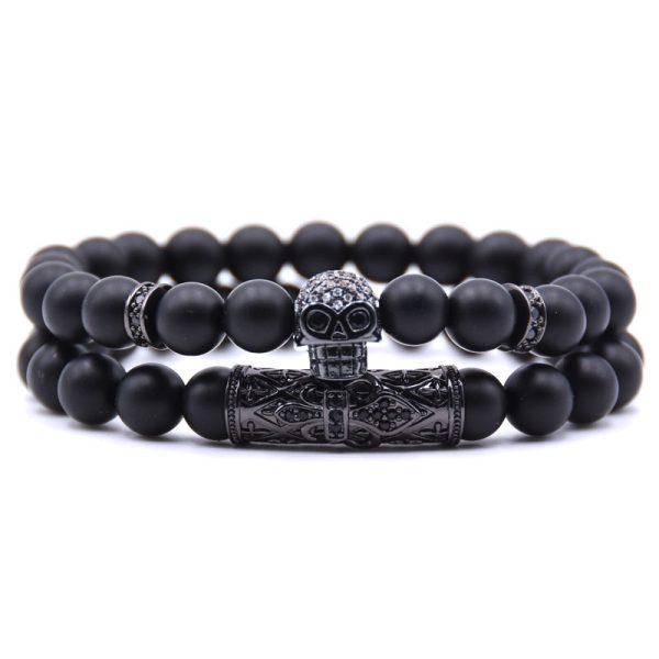 Natural Stone Micro Inlaid Skull Head Copper Jewelry Bracelet