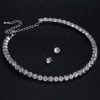 Simple Flower Claw Single Row Flashing Diamond Collar Necklace Earrings 3PCS Jewelry Set Bridal Accessories