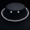 Simple Flower Claw Single Row Flashing Diamond Collar Necklace Earrings 3PCS Jewelry Set Bridal Accessories