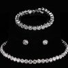 Simple Flower Claw Single Row Flashing Diamond Collar Necklace Earrings 3PCS Jewelry Set Bridal Accessories