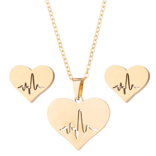 Simple Love Earrings Necklace Set Heart Shaped Necklace ECG Jewelry