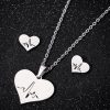 Simple Love Earrings Necklace Set Heart Shaped Necklace ECG Jewelry