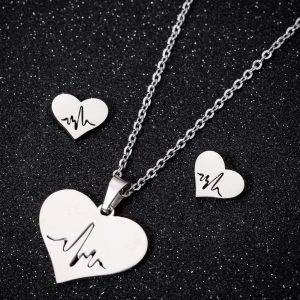 Simple Love Earrings Necklace Set Heart Shaped Necklace ECG Jewelry