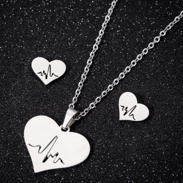 Simple Love Earrings Necklace Set Heart Shaped Necklace ECG Jewelry