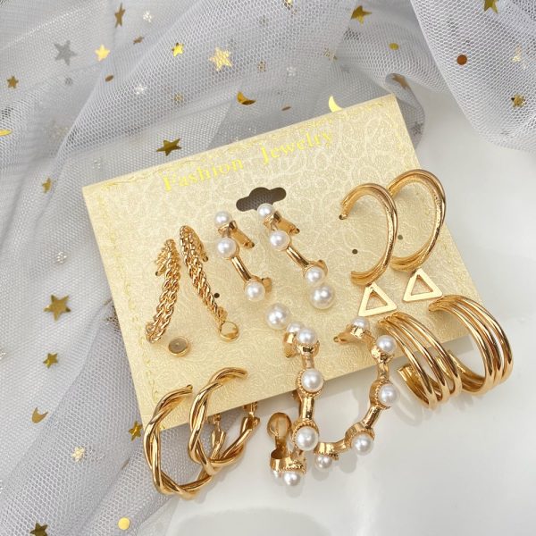 1616582656260.jpg Fashion Punk C-shaped Circle Pearl Set Earrings