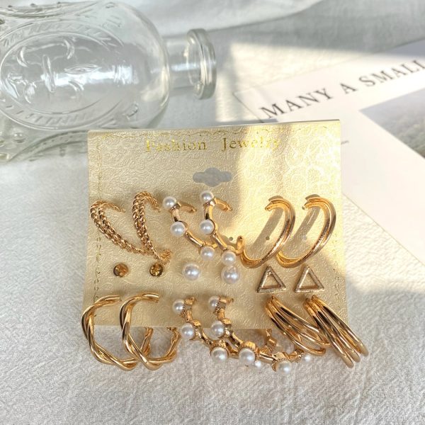 1616582656278.jpg Fashion Punk C-shaped Circle Pearl Set Earrings