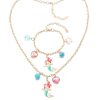 Baby Girls Cute Mermaid Heart Ball Pendants Long Chain Necklace Bracelets Set Fashion Party Jewelry For Child Kids Gift