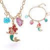 Baby Girls Cute Mermaid Heart Ball Pendants Long Chain Necklace Bracelets Set Fashion Party Jewelry For Child Kids Gift