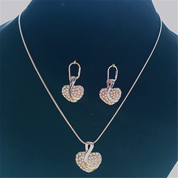 Love Heart Shaped Diamond Pendant Earrings Necklace Jewelry Set