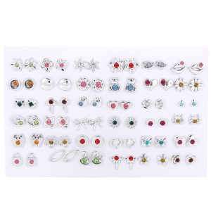 Cross-Border Hot-Selling Fashion Korean Plastic Stud Earrings Set Golden Silver Geometric Pattern Bow Stud Earrings