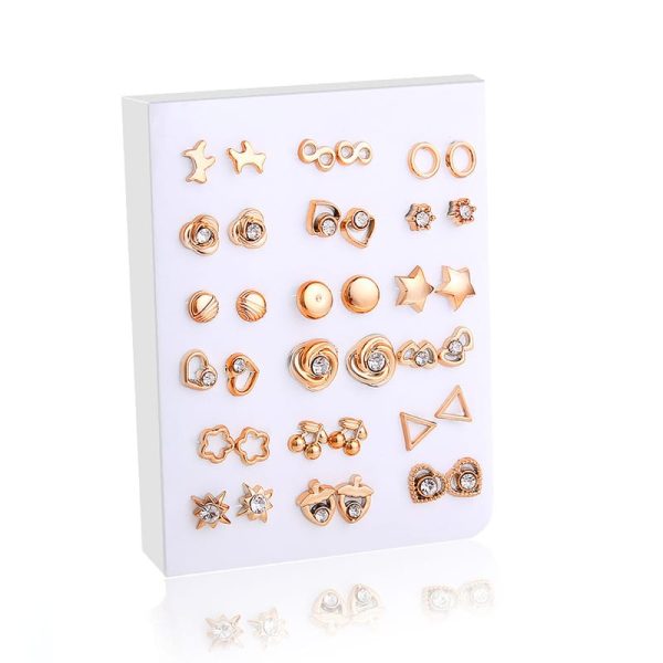 1617334739126.jpg Cross-Border Hot-Selling Fashion Korean Plastic Stud Earrings Set Golden Silver Geometric Pattern Bow Stud Earrings