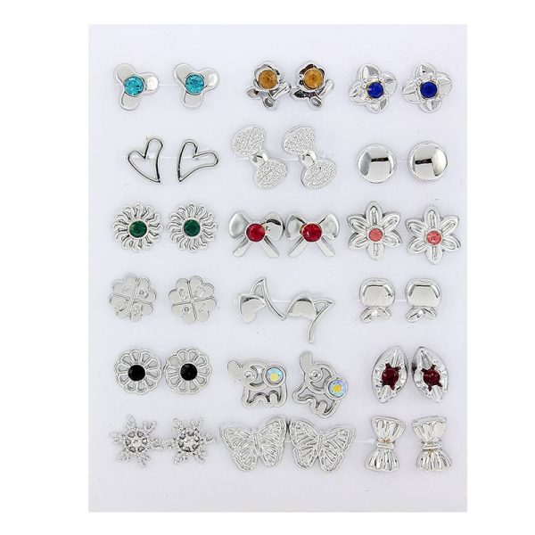 1617334925539.jpg Cross-Border Hot-Selling Fashion Korean Plastic Stud Earrings Set Golden Silver Geometric Pattern Bow Stud Earrings
