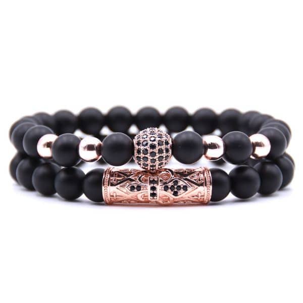 Amazon Source 8mm Black Frosted Stone Micro-Inlaid Zircon Bracelet Natural Stone Stone Set Elastic Bracelet