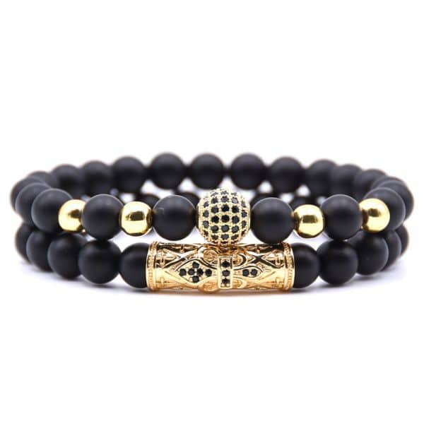Amazon Source 8mm Black Frosted Stone Micro-Inlaid Zircon Bracelet Natural Stone Stone Set Elastic Bracelet