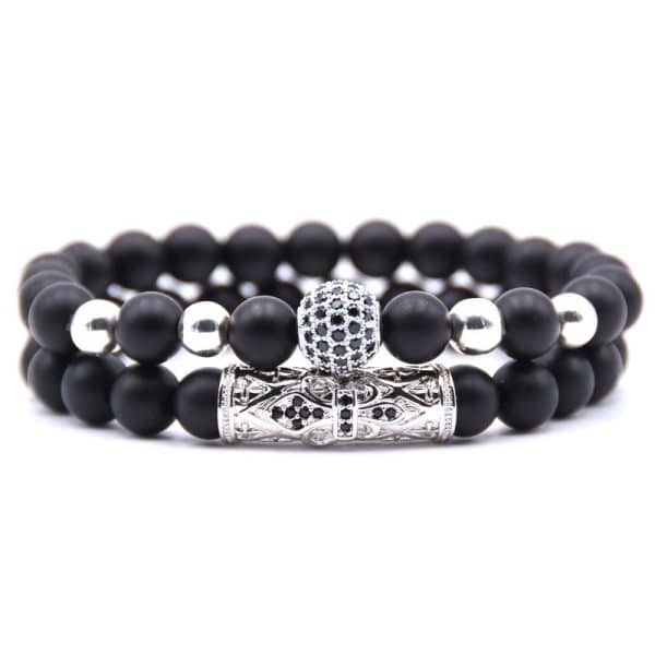 Amazon Source 8mm Black Frosted Stone Micro-Inlaid Zircon Bracelet Natural Stone Stone Set Elastic Bracelet