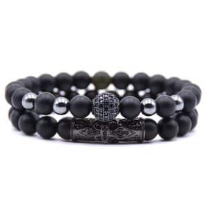 Amazon Source 8mm Black Frosted Stone Micro-Inlaid Zircon Bracelet Natural Stone Stone Set Elastic Bracelet