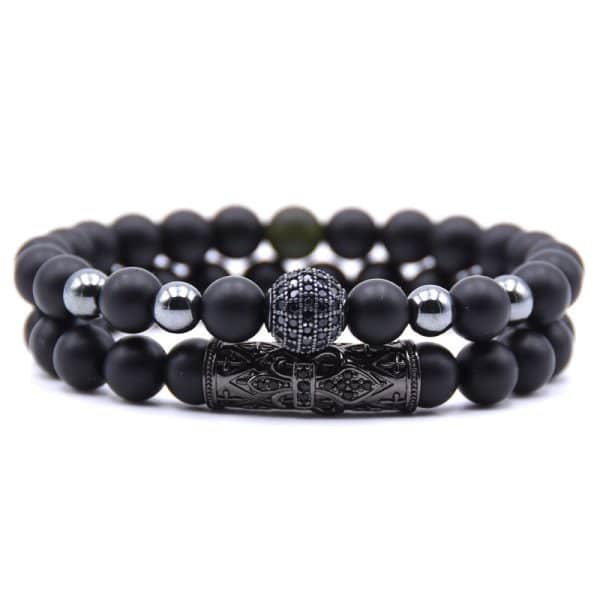 Amazon Source 8mm Black Frosted Stone Micro-Inlaid Zircon Bracelet Natural Stone Stone Set Elastic Bracelet