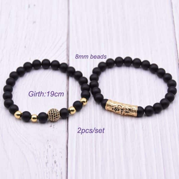 Amazon Source 8mm Black Frosted Stone Micro-Inlaid Zircon Bracelet Natural Stone Stone Set Elastic Bracelet