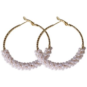 Simple And Versatile Retro Fashion Metal Circle Pearl Winding Geometric Hoop Earrings